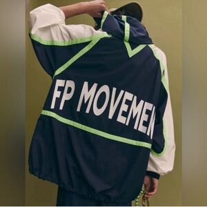 Free People Movement Navy and White Windbreaker with Green Accents